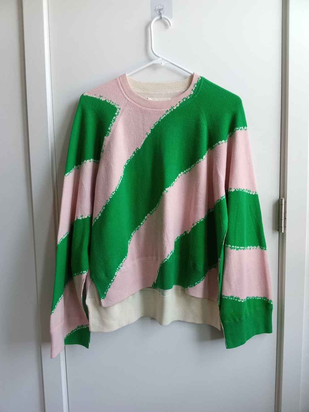 ZADIG & VOLTAIRE Oversized Stripe Cotton Knit Sweater Pink Green Size S French